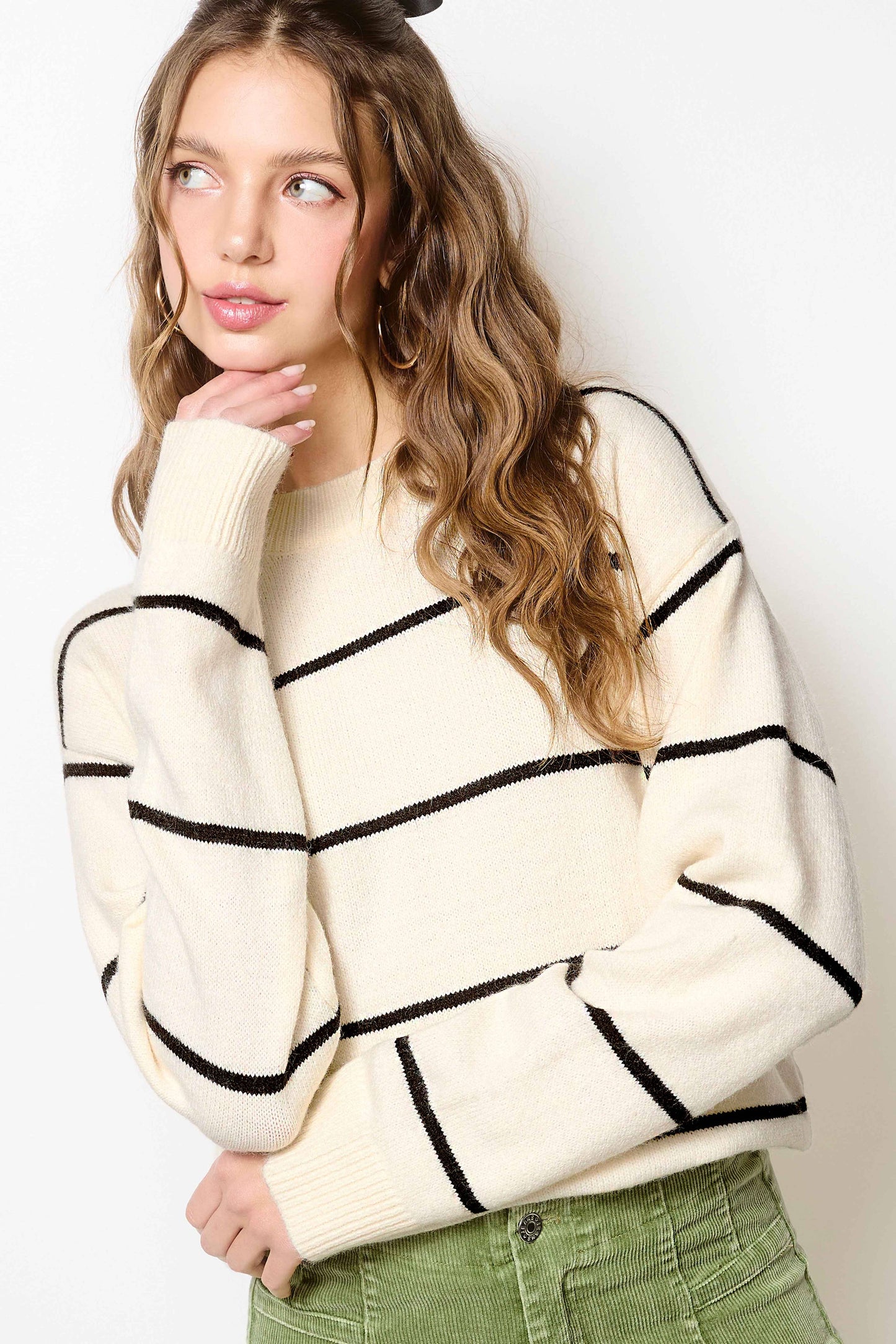 Loose Striped Crew Sweater