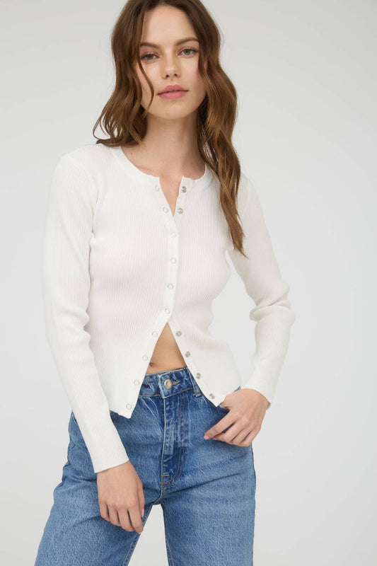 Snap Button Down Round Neck Knit Cardigan