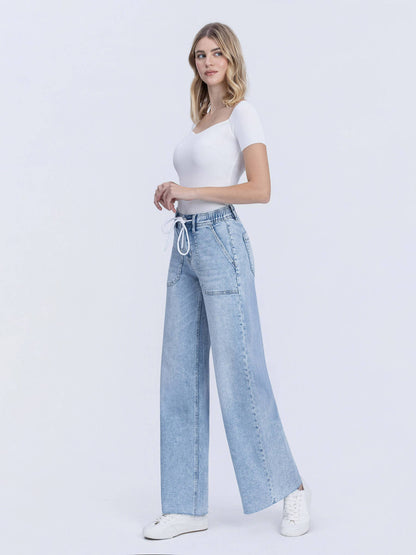 Drawstring Waist Wide Leg Jeans