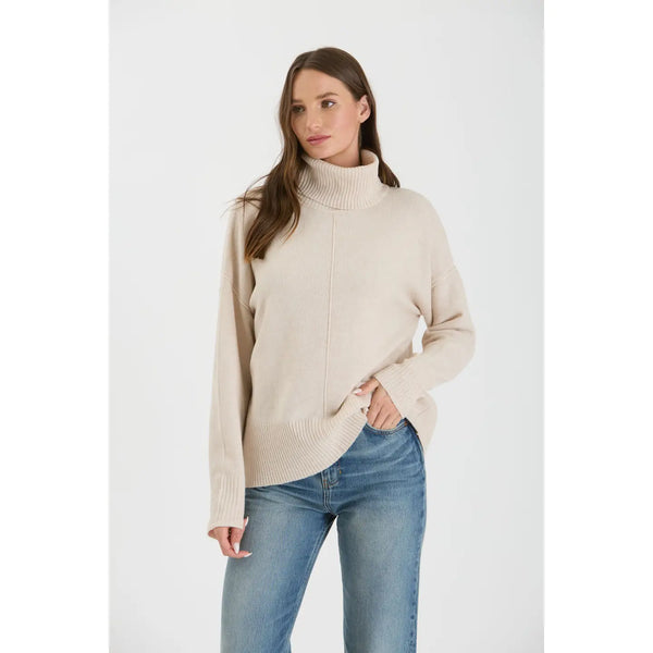 Turtleneck Front Seam Knit Pullover