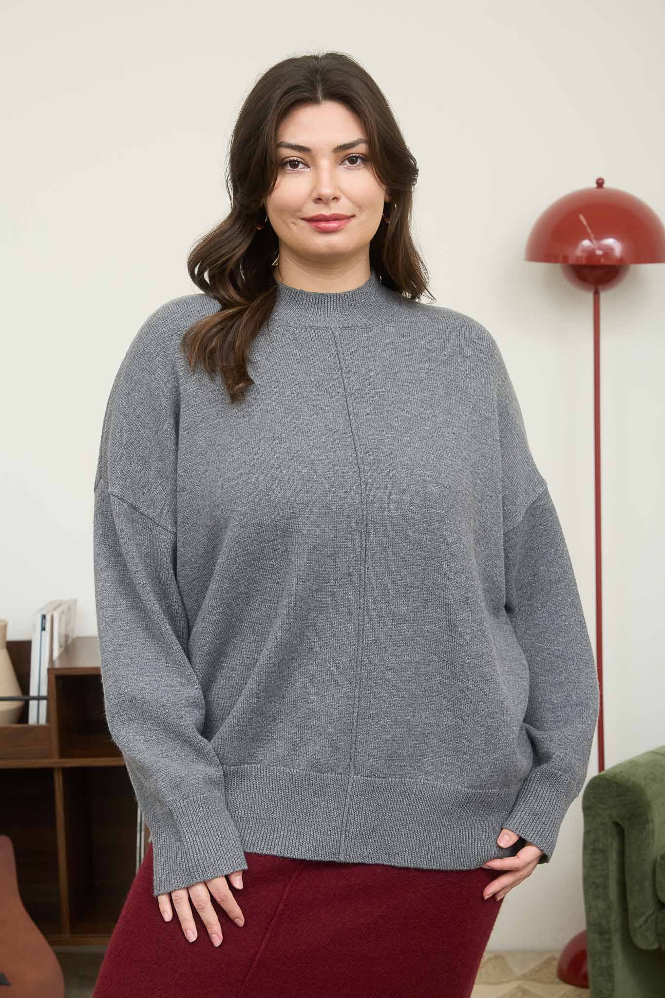 Charcoal Mock Neck Sweater Plus
