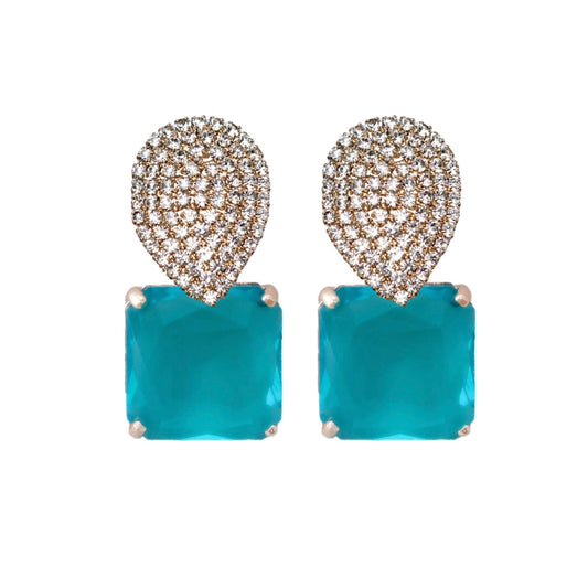 Retro Pave Crystal Turquoise Earrings