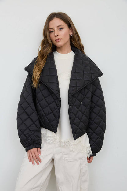 Blu Pepper - QUILTED SHAWL COLLAR CROPPED JACKET-Blu Pepper-Bottoms Up Boutique
