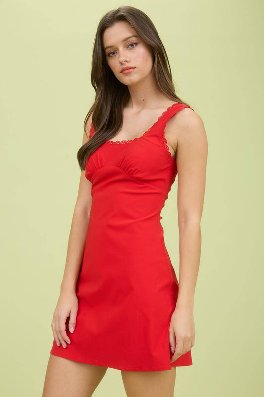 Sweetheart Neck Sleeveless Lace Trim Mini Dress