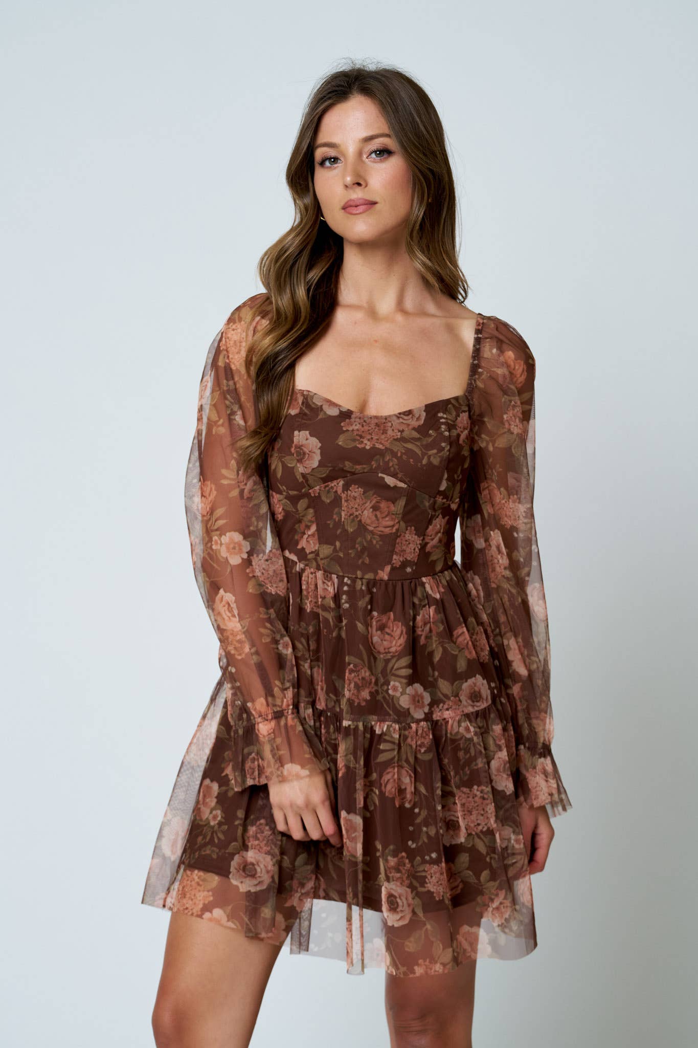 Floral Long Sleeve Mini Dress