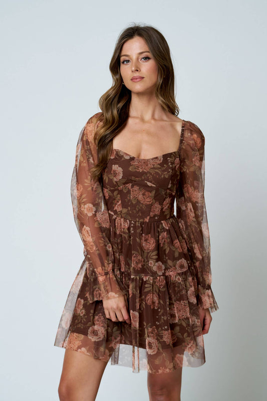 Floral Long Sleeve Mini Dress