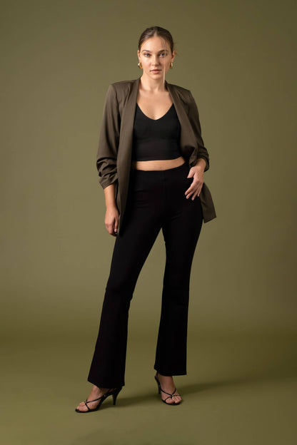 Collarless Ruched Sleeve Longline Blazer