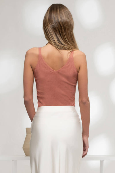 V Neck Sweater Knit Tan Tank