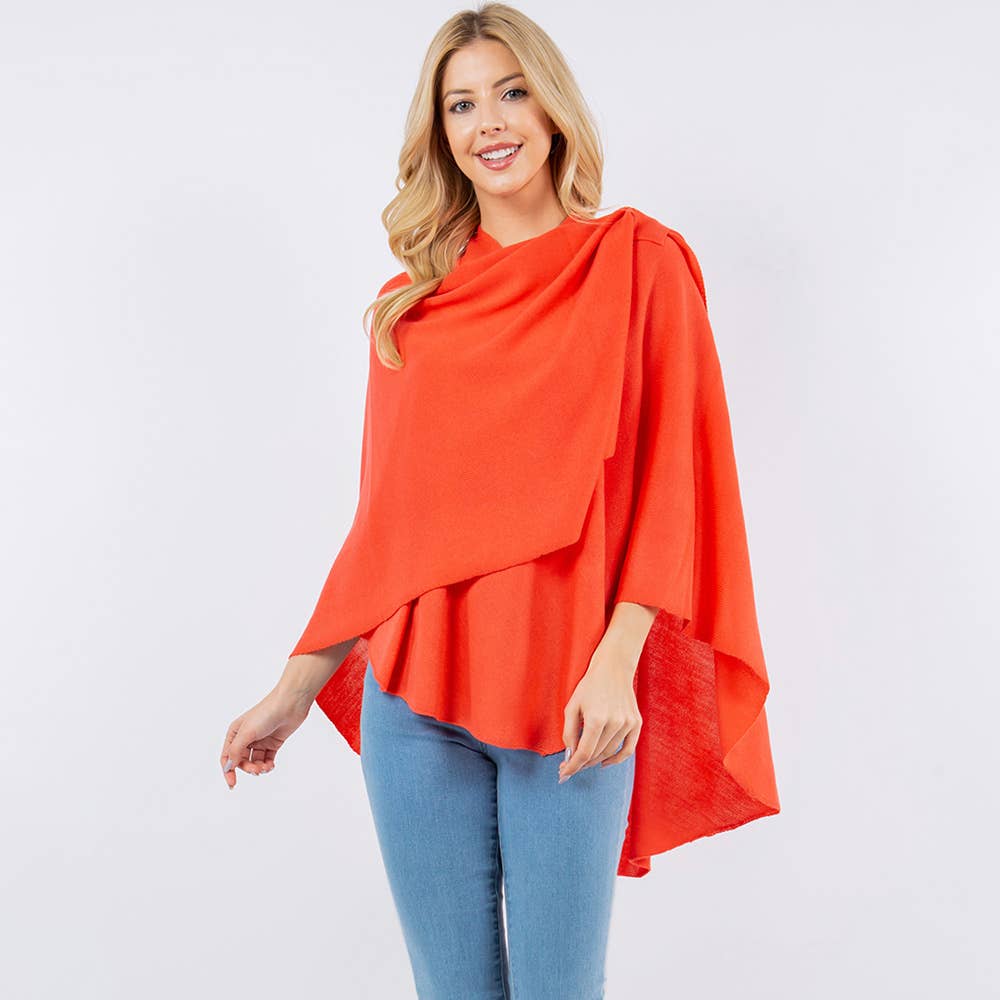 Orange Elegant Solid Drape Wrap Poncho