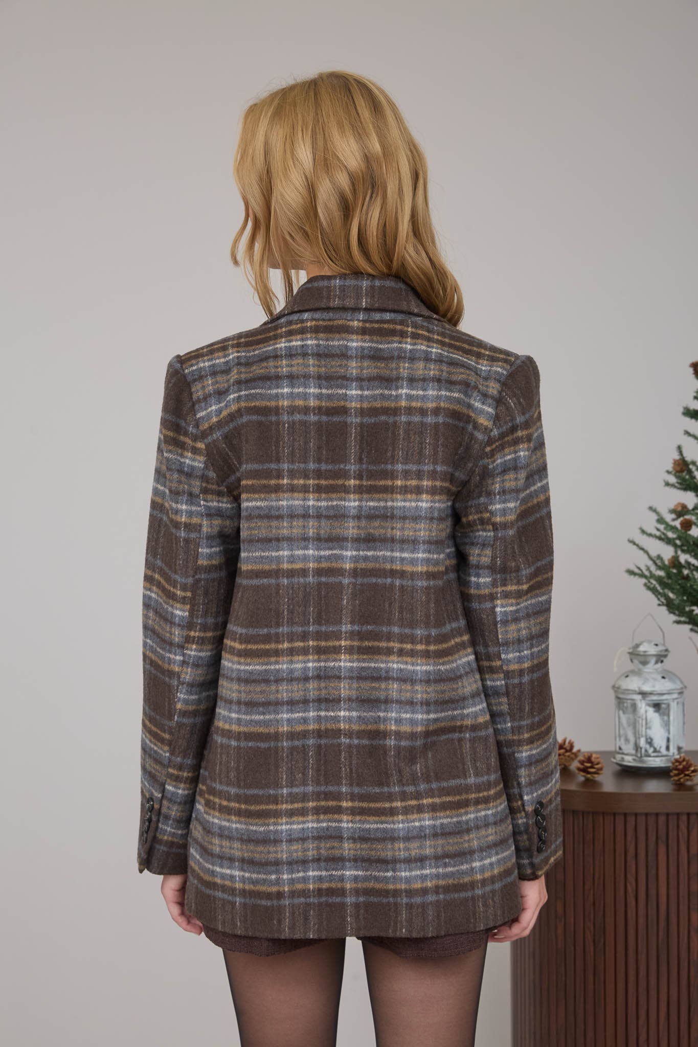 Plaid Notch Collar Blazer
