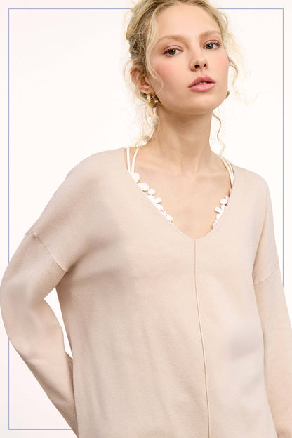 Coconut Milk V-neck Knit Top