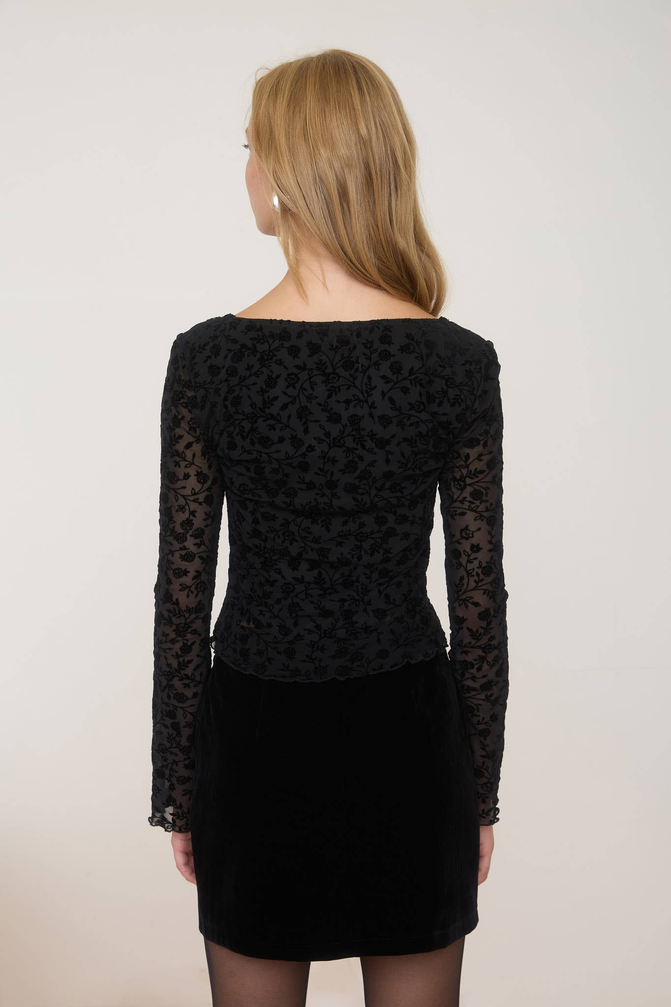 Black Velvet Floral Knit Top