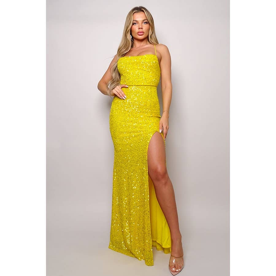 Shining Stars Sequin Maxi in Yellow-Dresses-Bottoms Up Boutique-Anchorage AK