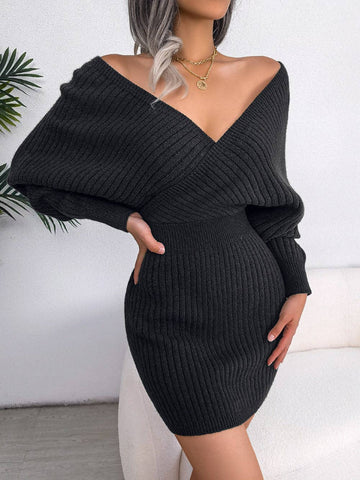 Batwing Sleeve V-Neck Dress