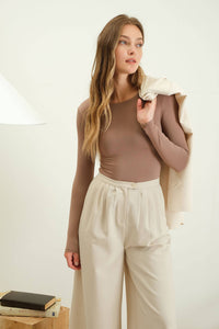 Taupe Round Neck Bodysuit