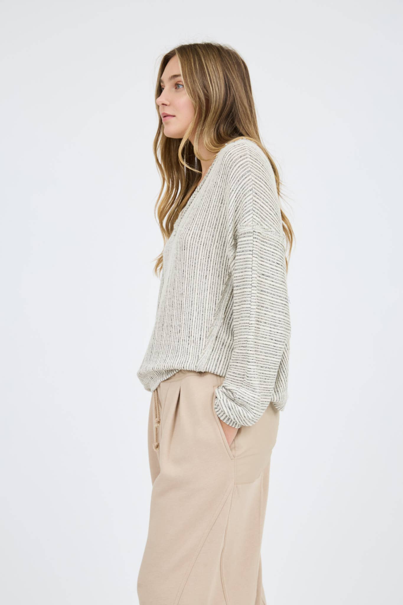 Striped V Neck Knit Top