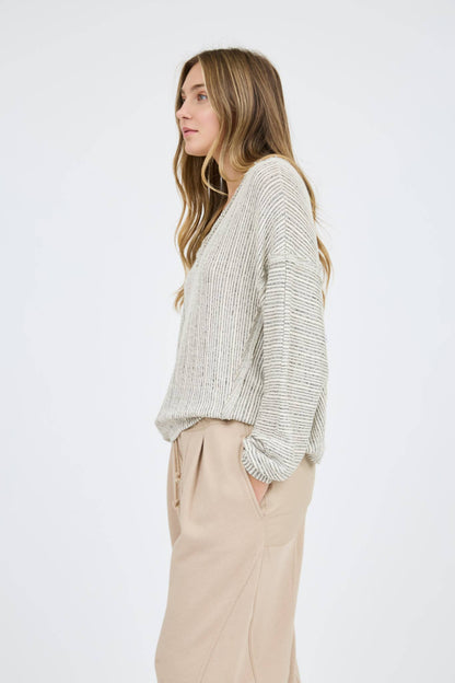Striped V Neck Knit Top