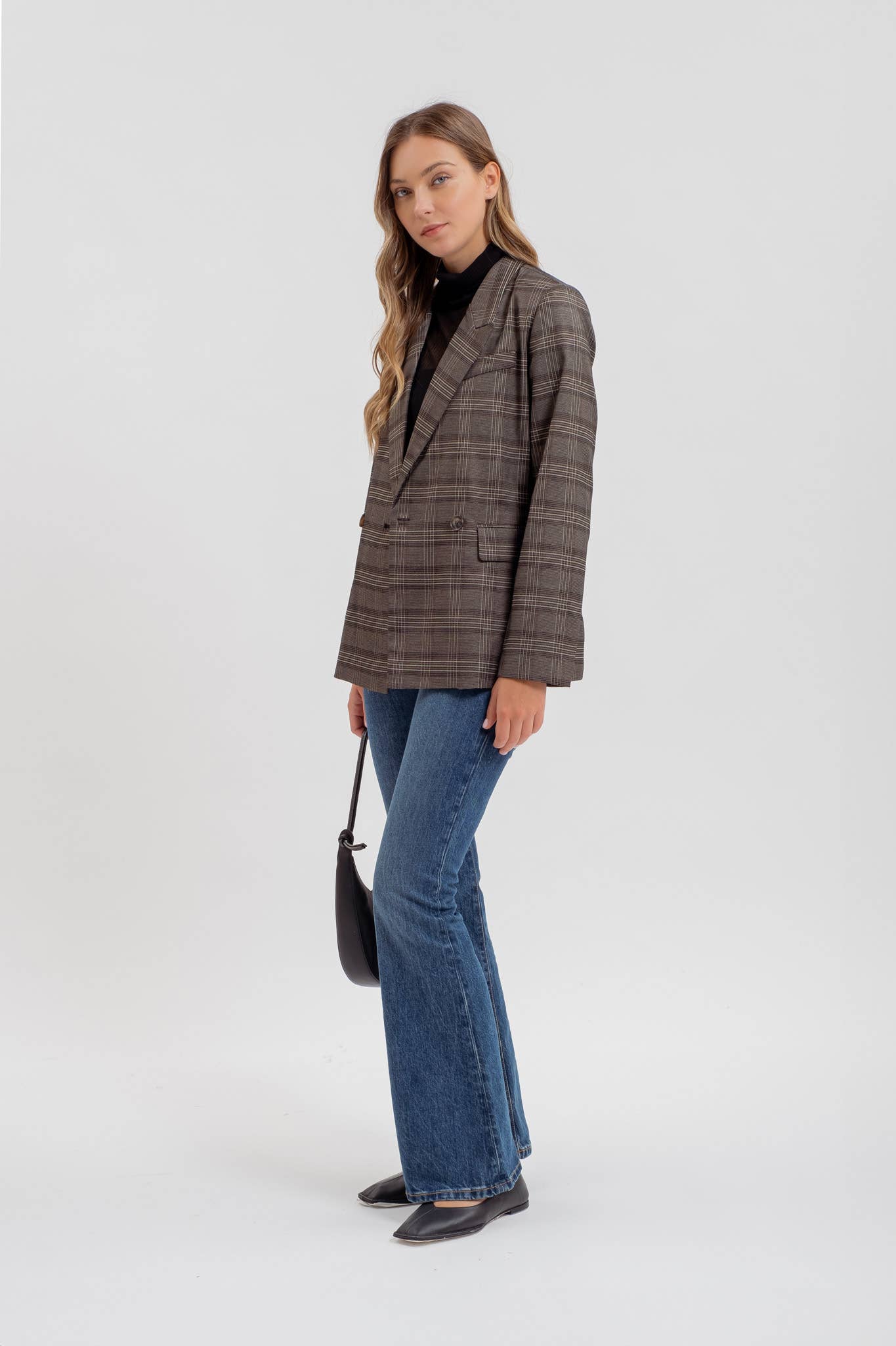 Charcoal Plaid Collar Blazer