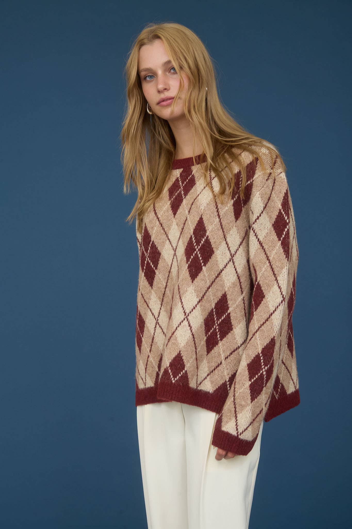 Burgundy Argyle Pattern Sweater