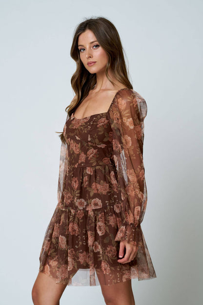 Floral Long Sleeve Mini Dress