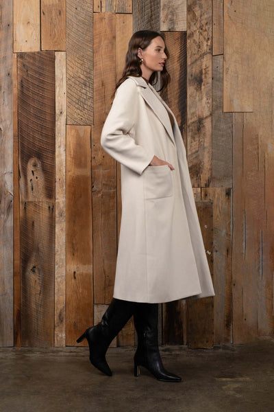 Cream Long Line Solid Button Coat