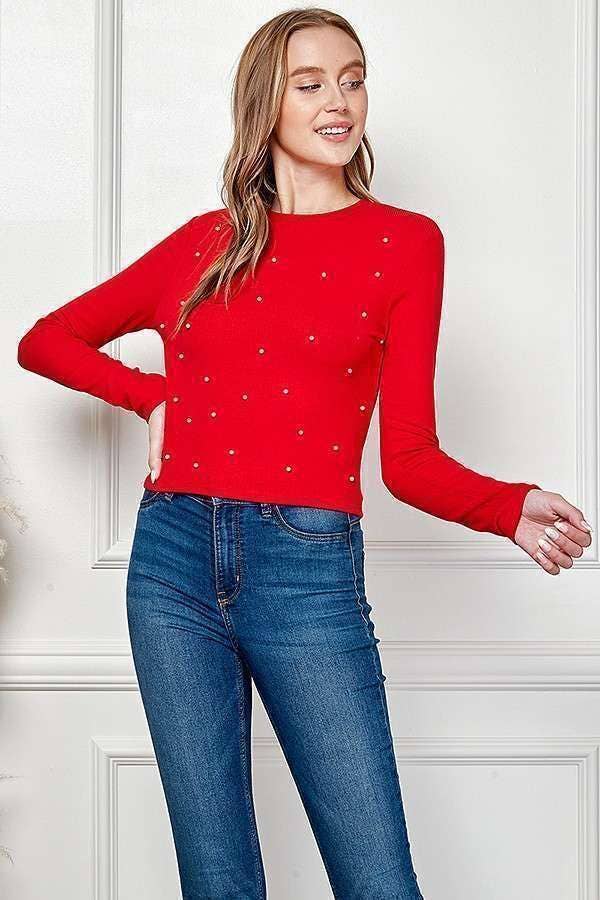 Red Pearl Detail Top