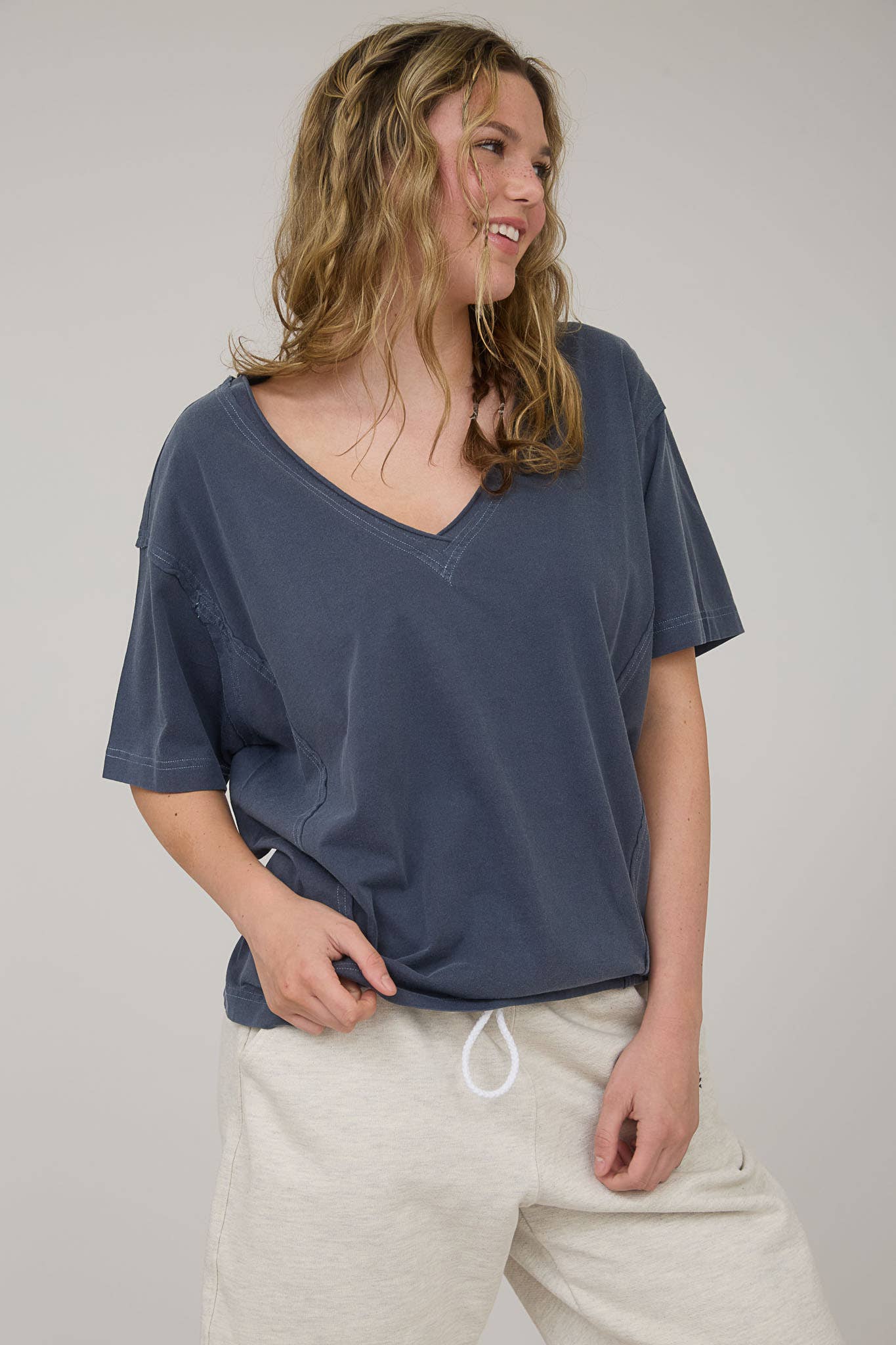 Raw Edge V Neck T-Shirt