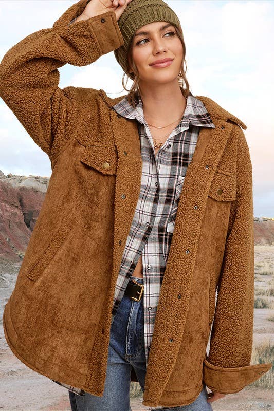 Cognac Oversized Button Down Jacket