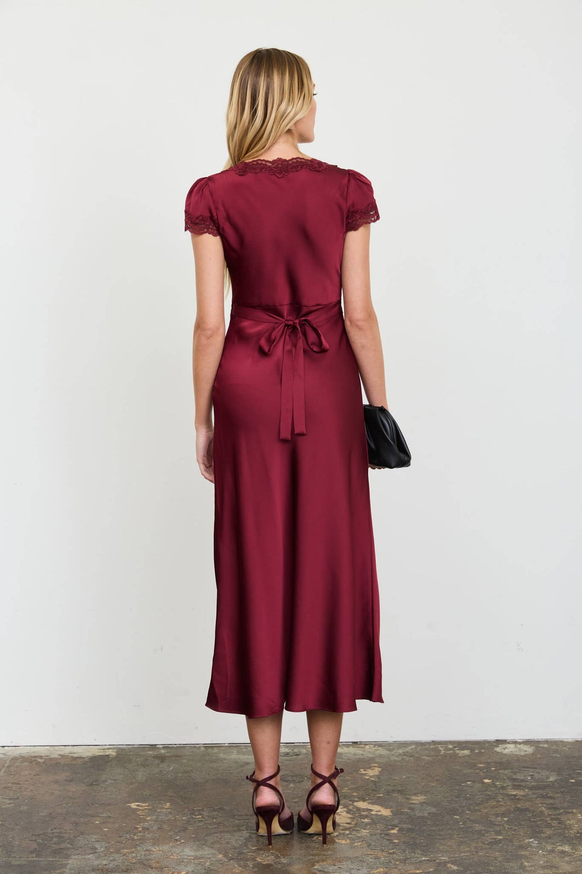 Satin Lace Trim Midi Dress-Dresses-The Workshop Studio-Bottoms Up Boutique