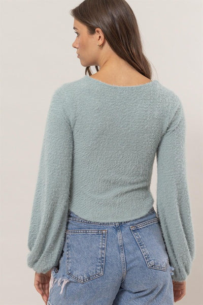 Scoop Neck Fuzzy Knit Top