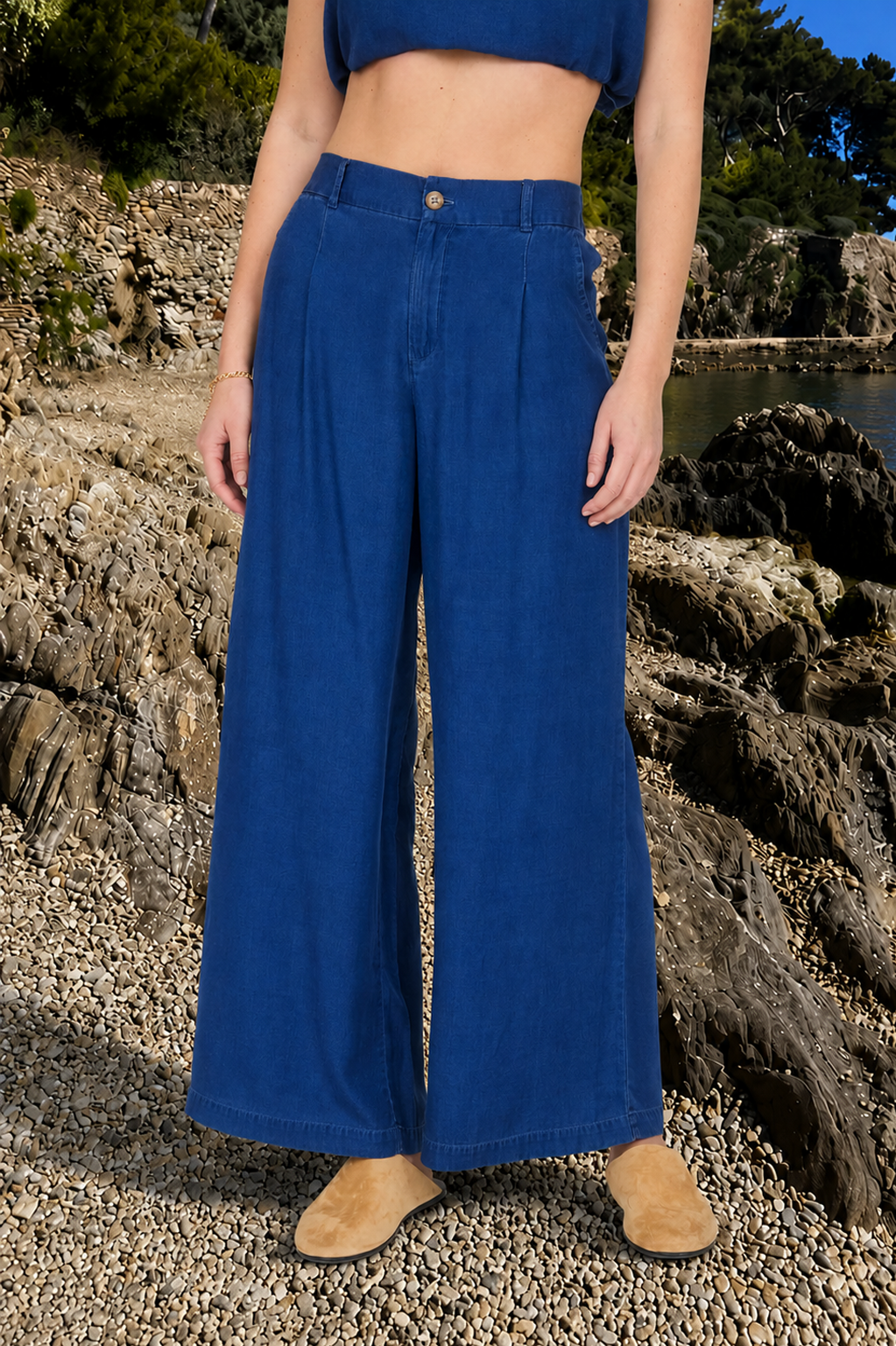 Dark Chambray Wide Leg Pants