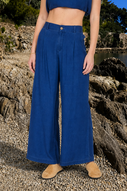Dark Chambray Wide Leg Pants