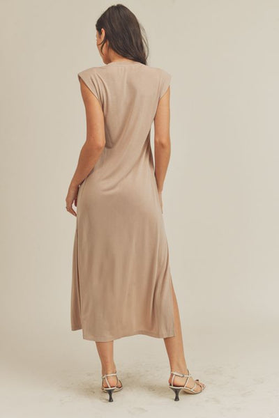 Shoulder Pad Midi Dress