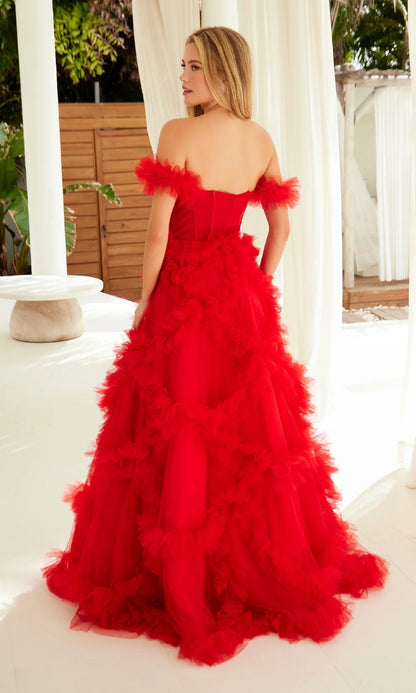 Red Ruffle Trim Dress-Dresses-Bottoms Up Boutique-Anchorage AK