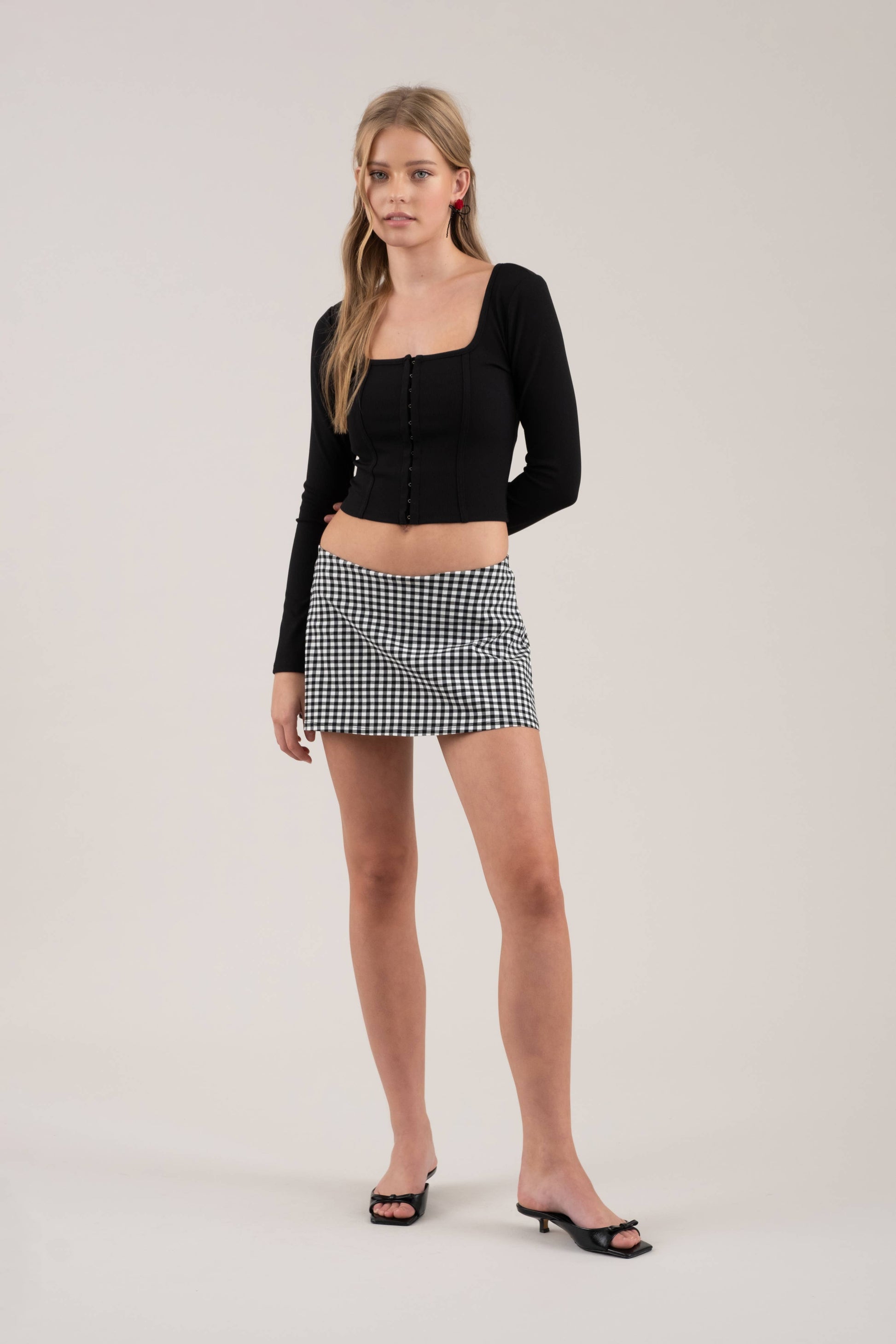 Front Hook & Eye Long Sleeve Crop-Tops-Bottoms Up Boutique-Anchorage AK
