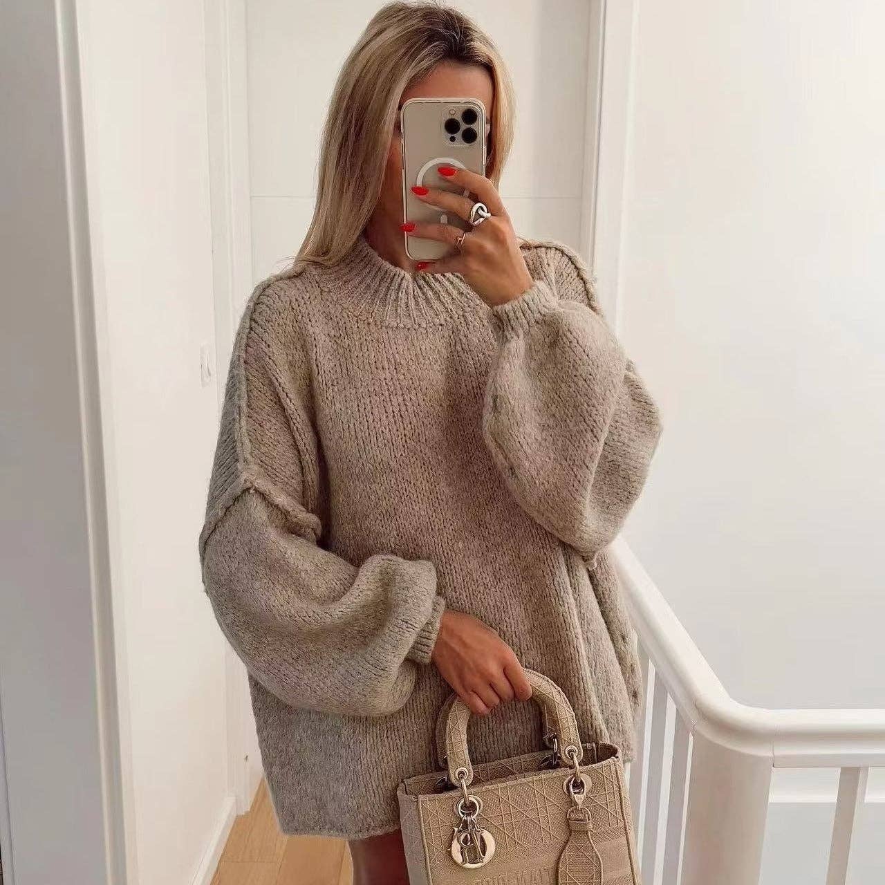 Mock Neck Khaki Sweater