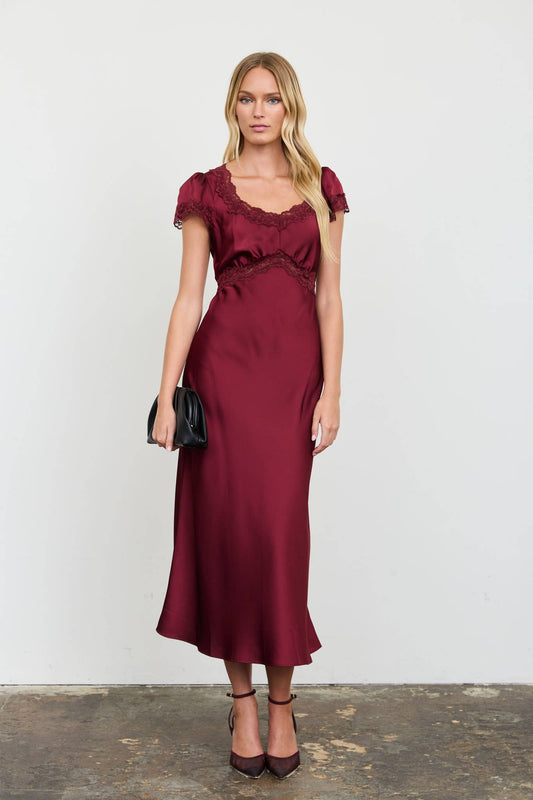 Satin Lace Trim Midi Dress-Dresses-The Workshop Studio-S-Bottoms Up Boutique
