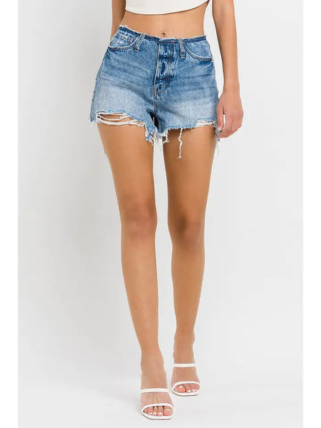 High Rise Band-less Distressed Shorts