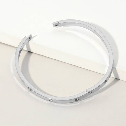 Stainless Steel Stone Paved Hinged Bangle Bracelet