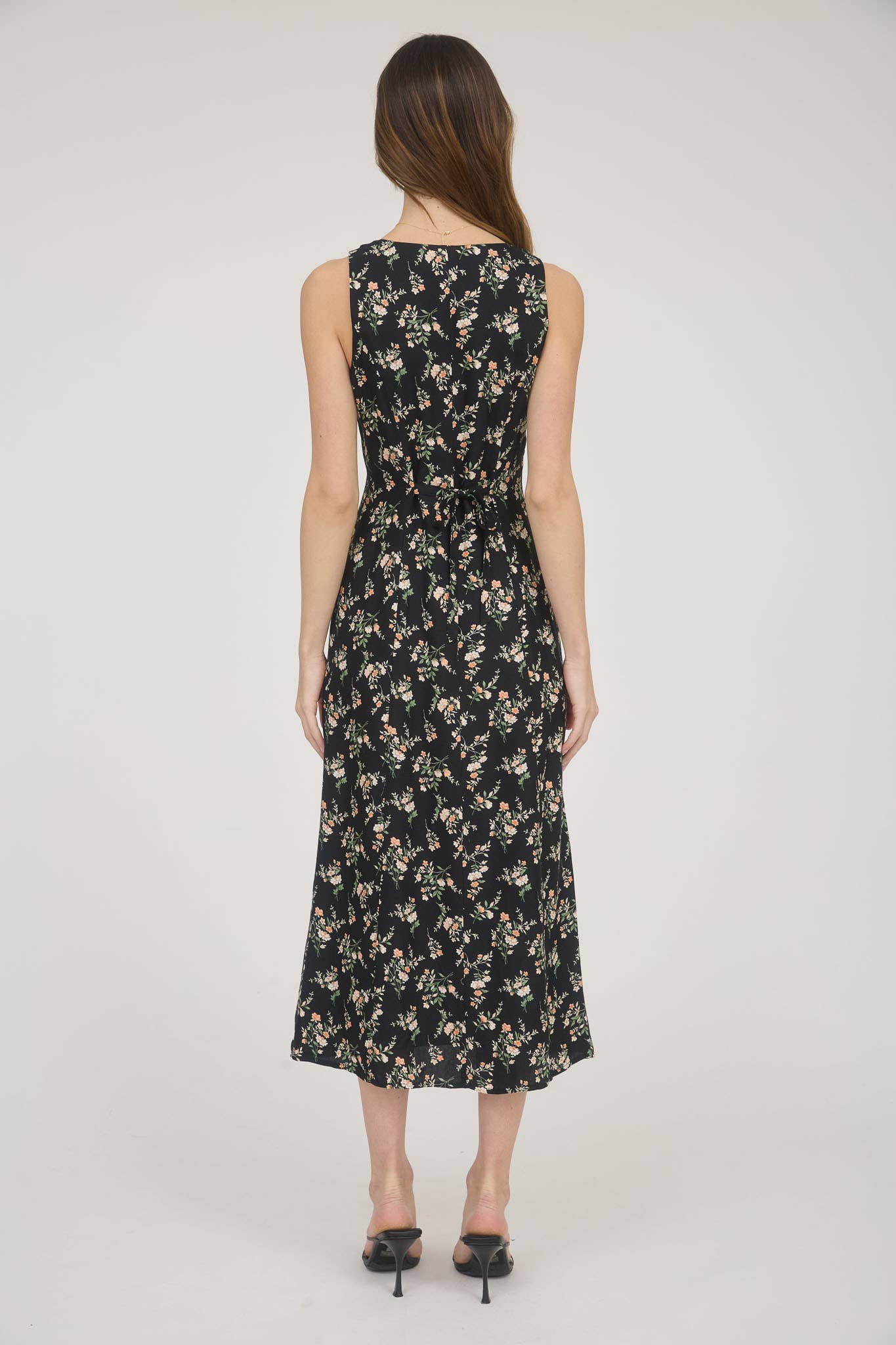 Floral Sleeveless Button Down Midi Dress