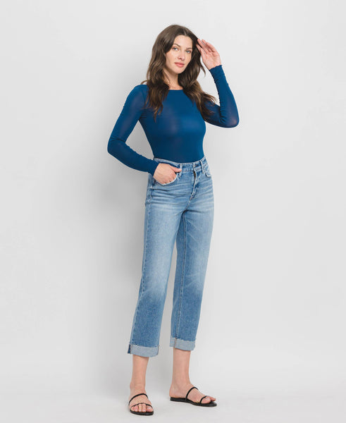 High Rise Cuff Crop Straight