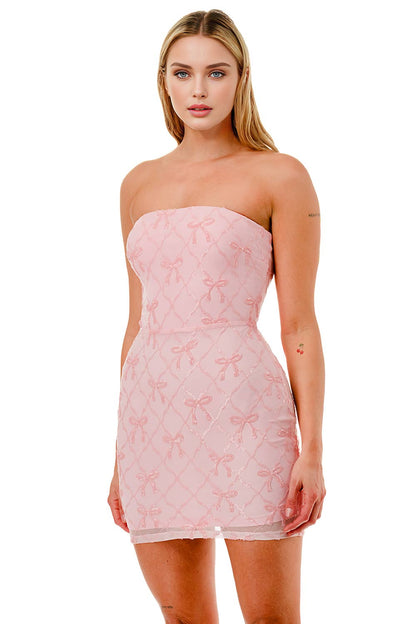 Ribbon Strapless Mini Dress