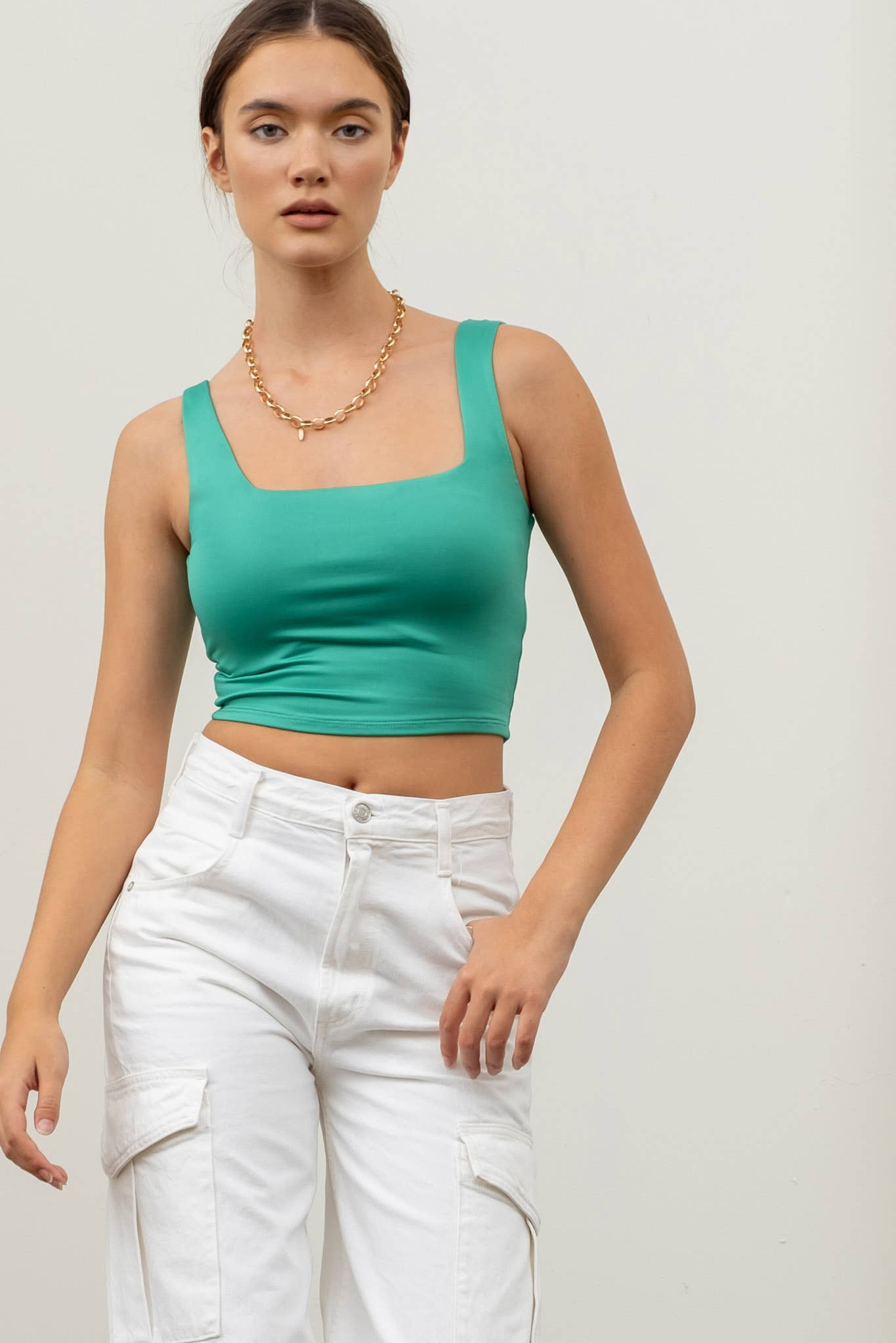 Green Reversible Square Neck Cropped Tank