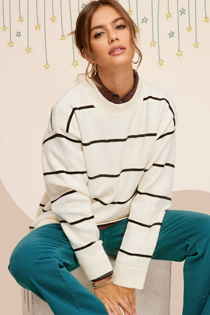 Loose Striped Crew Sweater