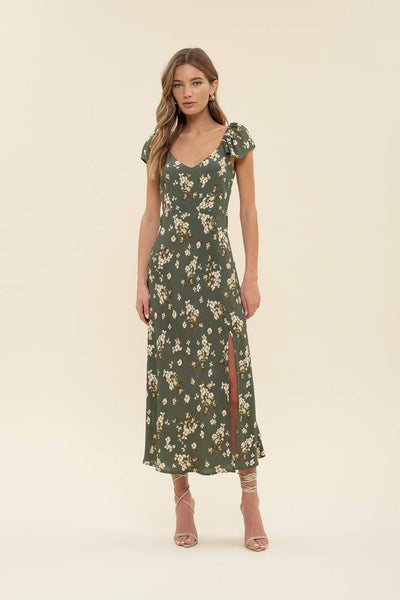 Floral Ruffle Maxi Dress in Hunter