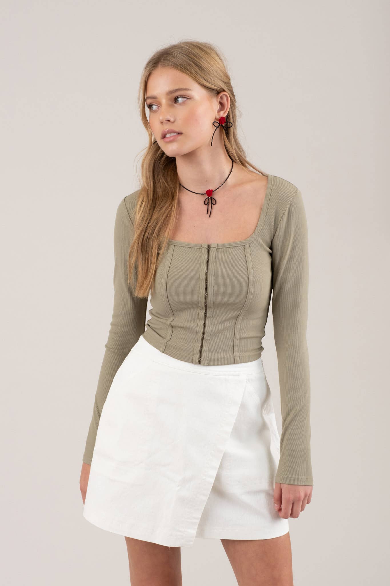 Front Hook & Eye Long Sleeve Crop-Tops-Bottoms Up Boutique-Anchorage AK