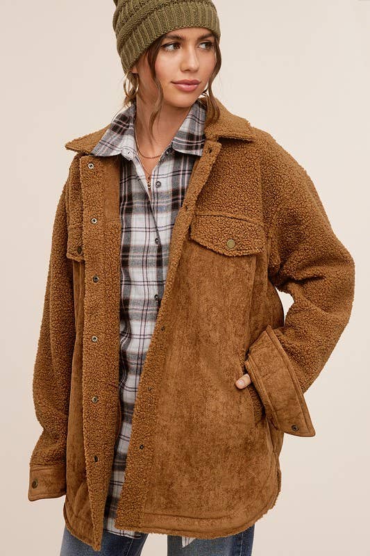 Cognac Oversized Button Down Jacket