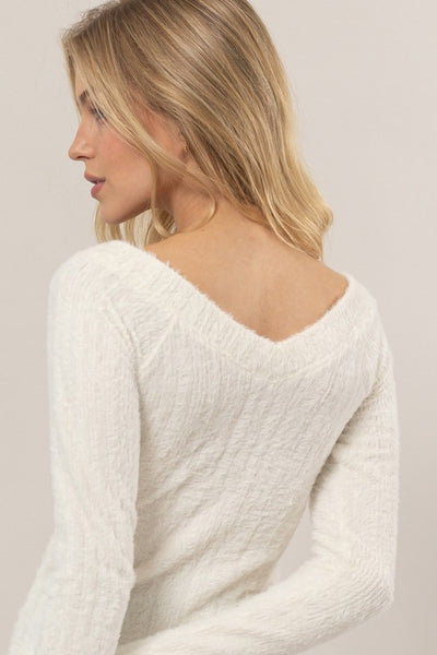 Fuzzy Knit Off Shoulder Top