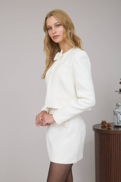 Cream Tweed Bow Tie Blazer