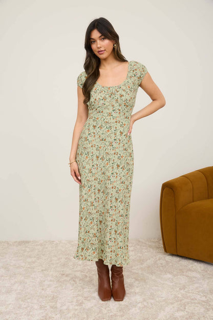 Floral Short Sleeve Midi Dress